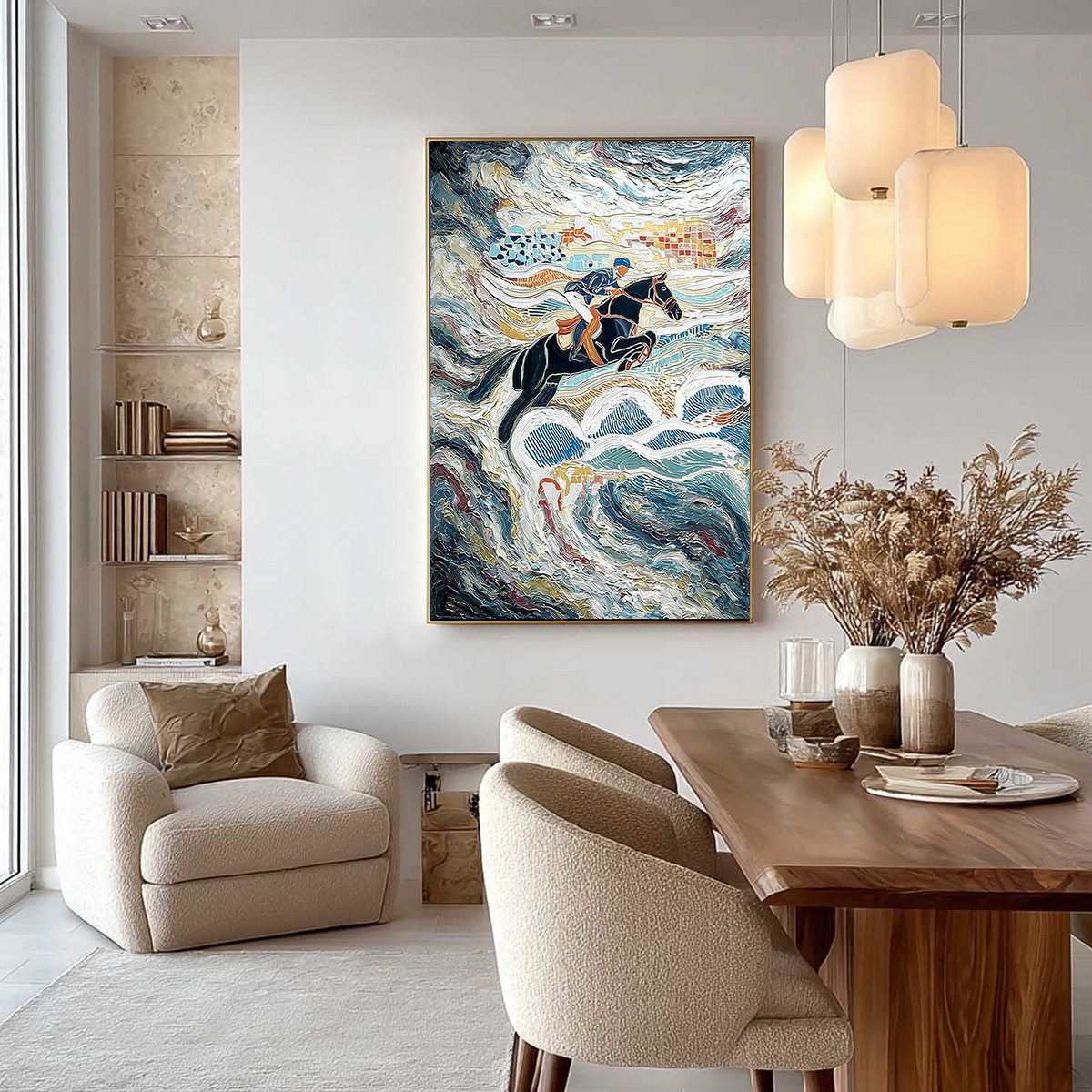THE GRAND LEAP: Textured Equestrian Sports Painting with Dynamic Motion - Image 4