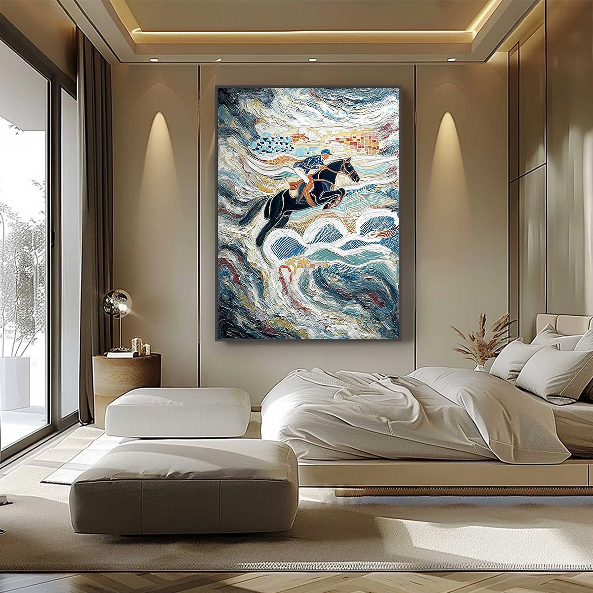 THE GRAND LEAP: Textured Equestrian Sports Painting with Dynamic Motion - Image 6
