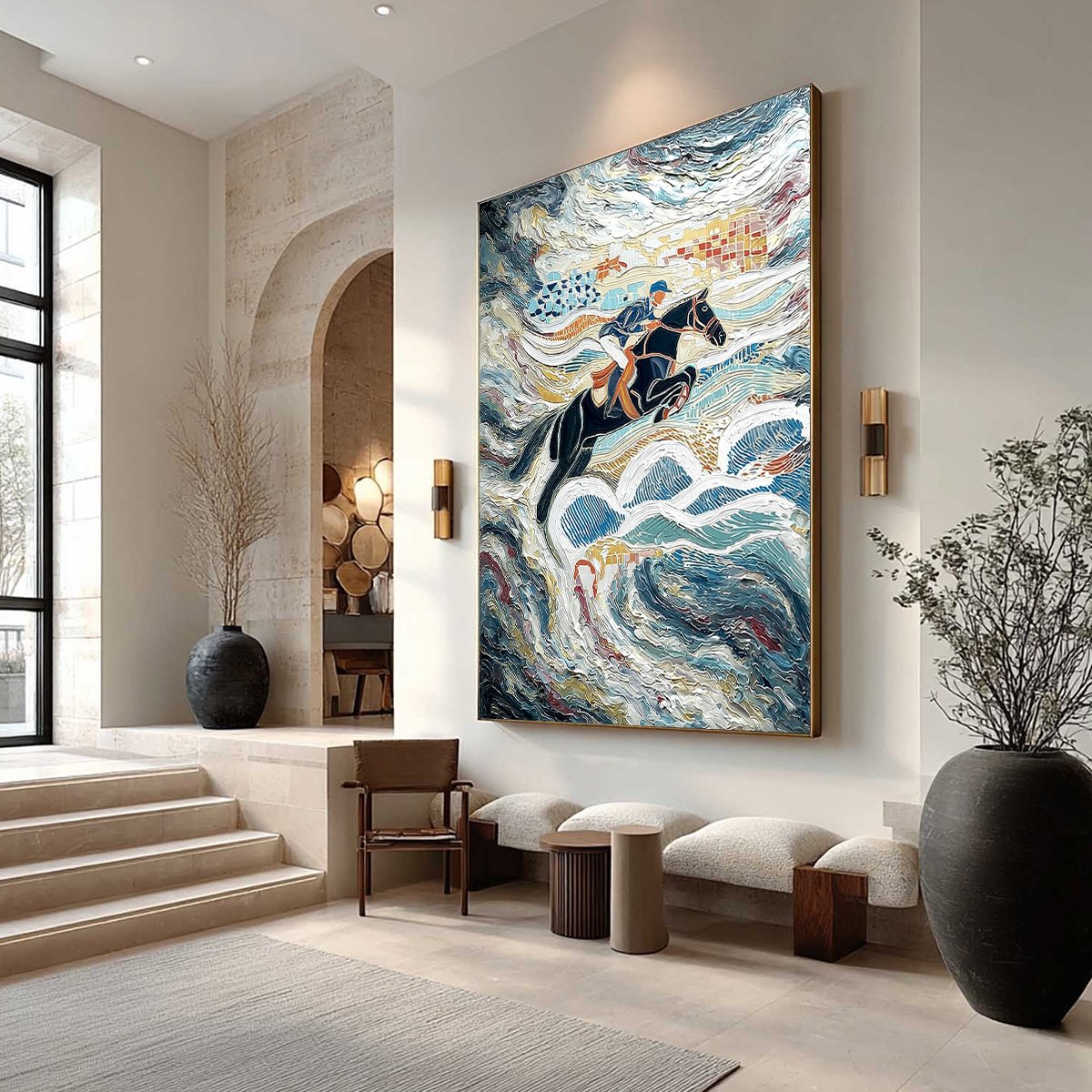 THE GRAND LEAP: Textured Equestrian Sports Painting with Dynamic Motion - Image 7