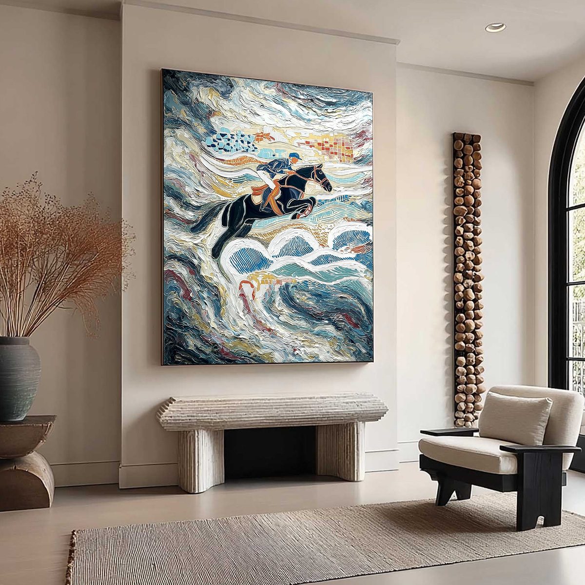 THE GRAND LEAP: Textured Equestrian Sports Painting with Dynamic Motion - Image 8