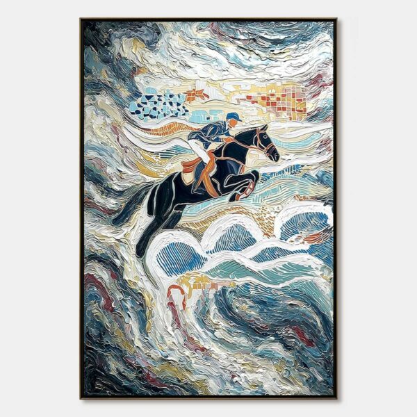 THE GRAND LEAP: Textured Equestrian Sports Painting with Dynamic Motion
