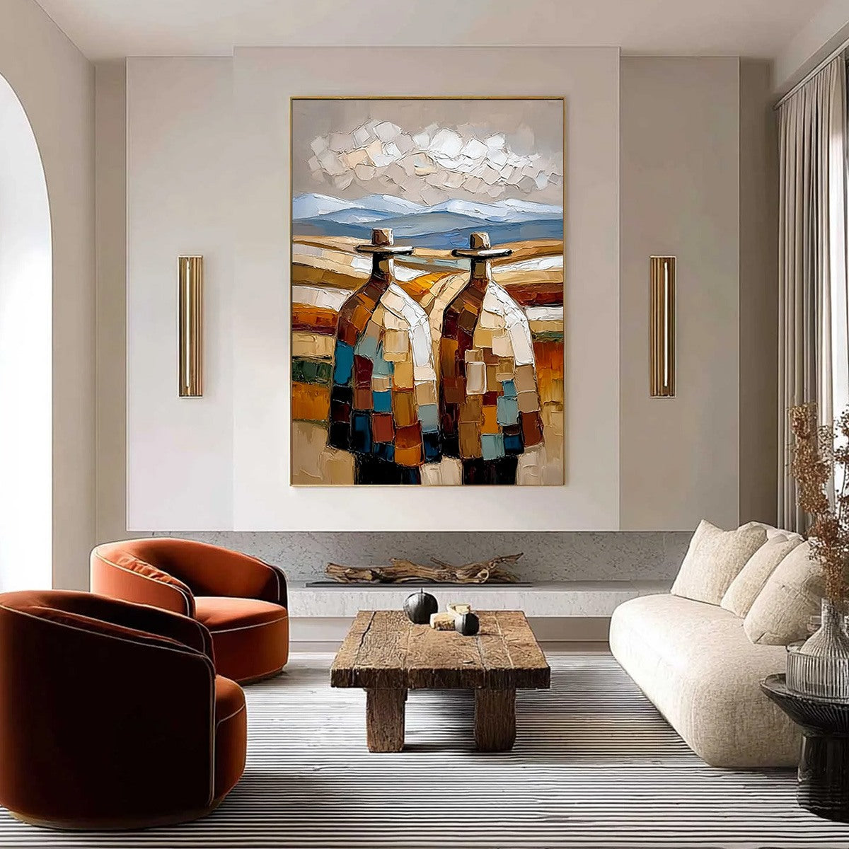 THE JOURNEYMEN: Textured Impasto Painting of Two Figures in a Landscape - Image 4
