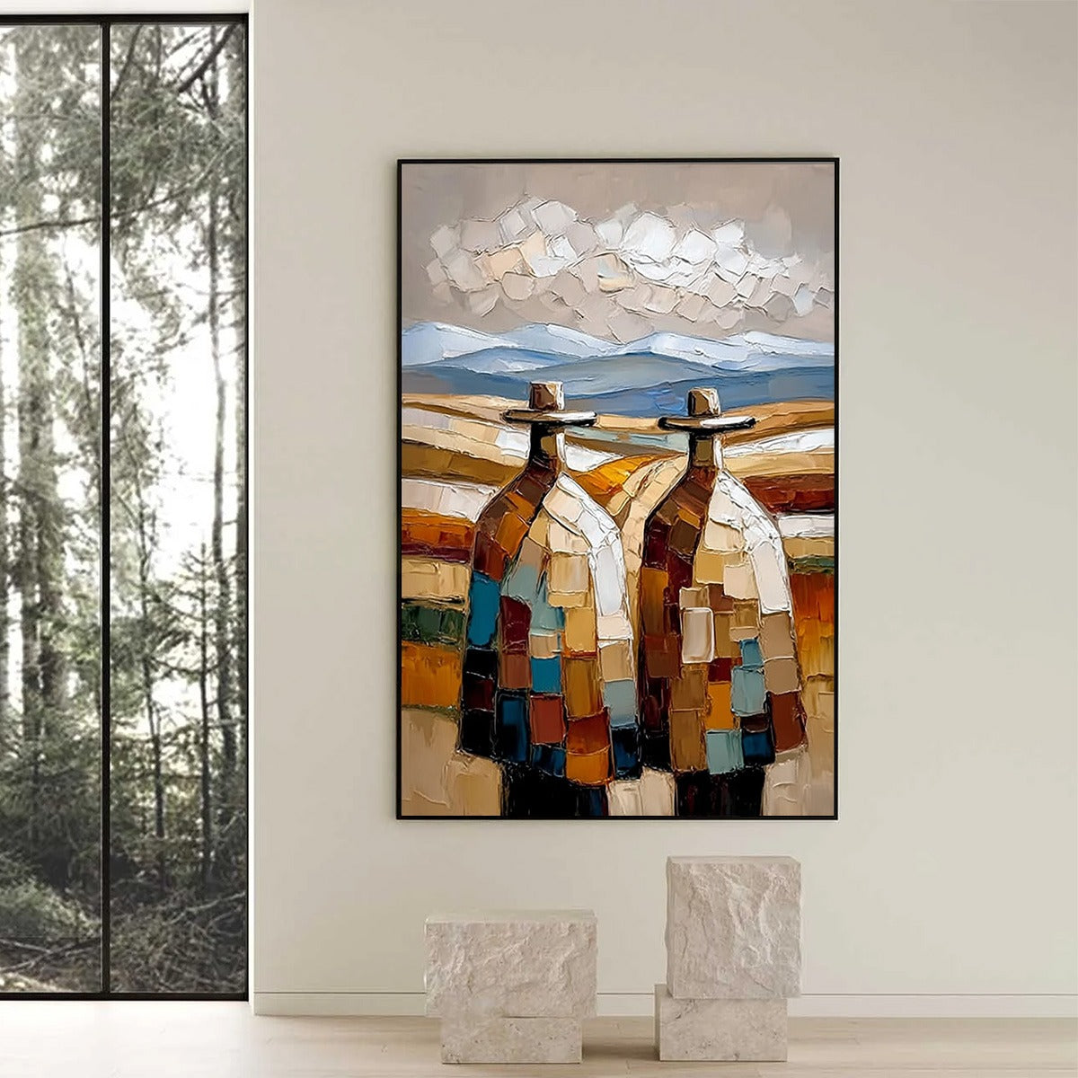 THE JOURNEYMEN: Textured Impasto Painting of Two Figures in a Landscape - Image 2