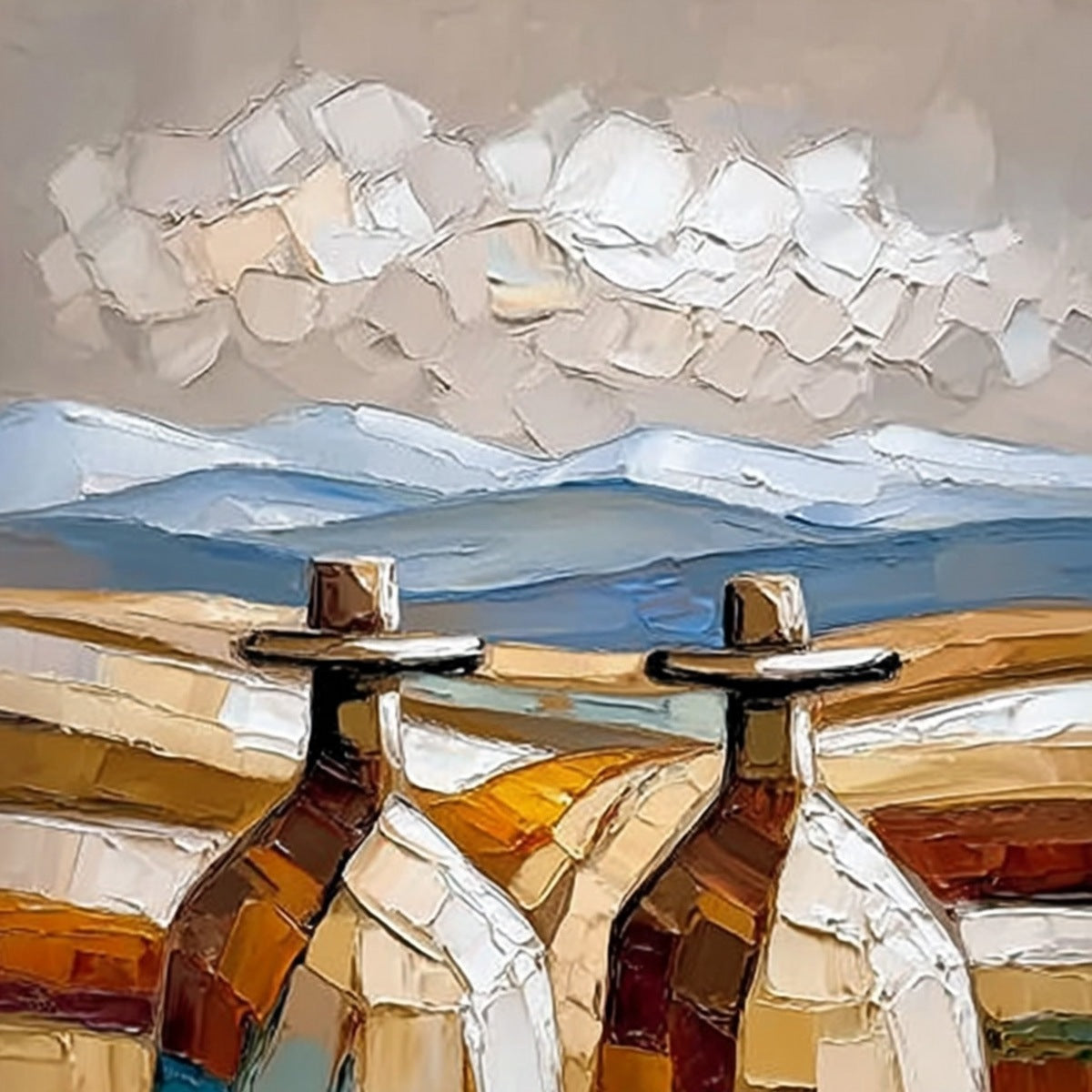 THE JOURNEYMEN: Textured Impasto Painting of Two Figures in a Landscape - Image 3