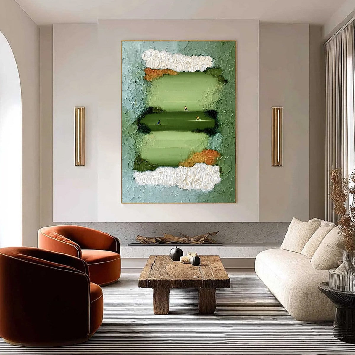 THE LONG RUN: Textured Abstract Green Landscape Painting with Runners - Image 2