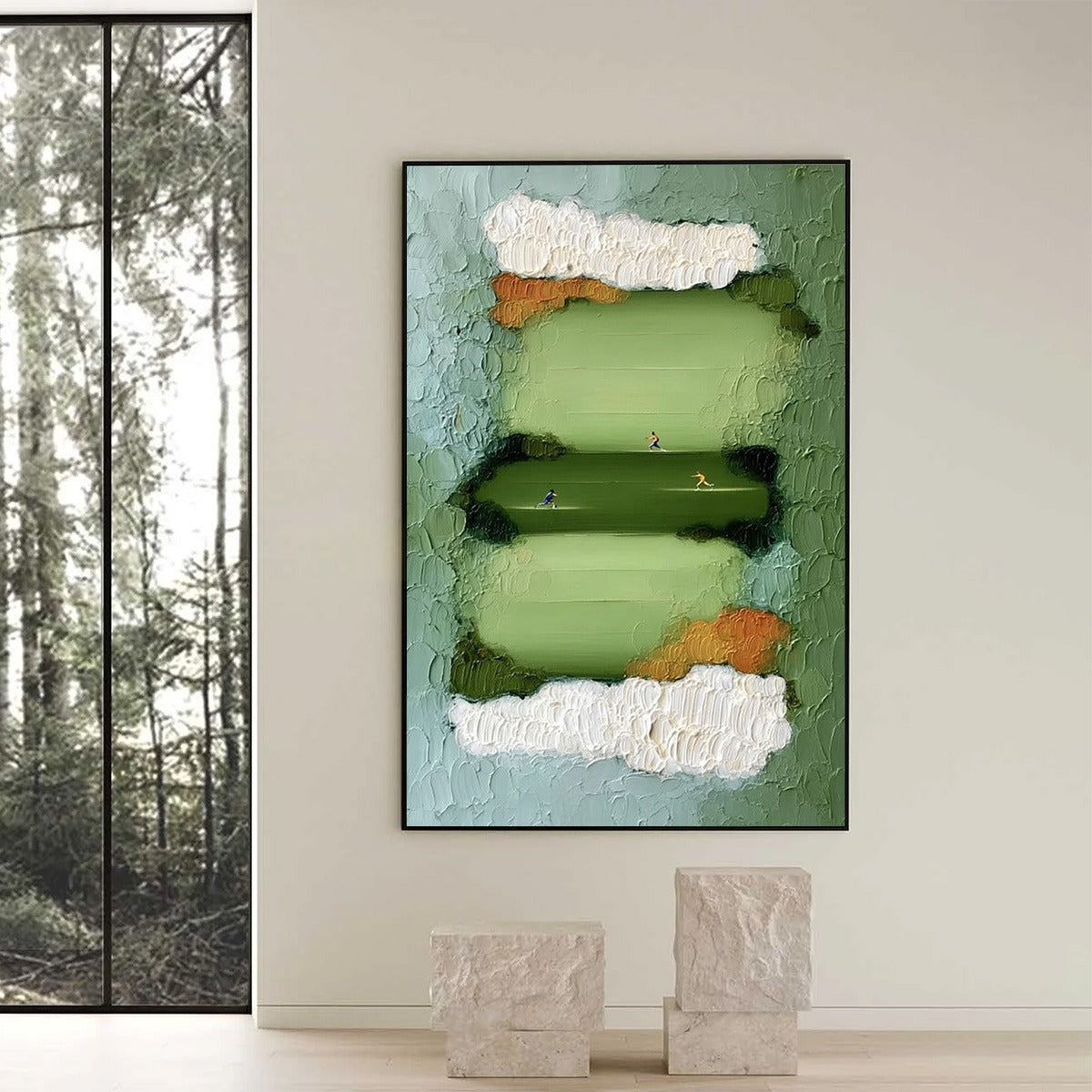 THE LONG RUN: Textured Abstract Green Landscape Painting with Runners - Image 6