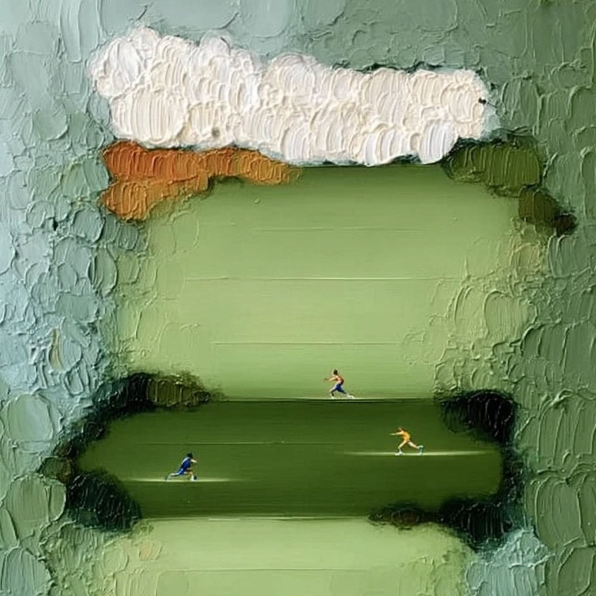 THE LONG RUN: Textured Abstract Green Landscape Painting with Runners - Image 3