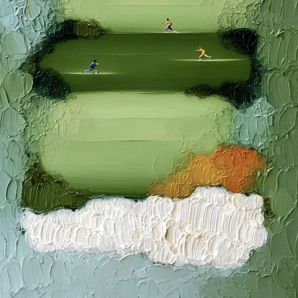 THE LONG RUN: Textured Abstract Green Landscape Painting with Runners - Image 5