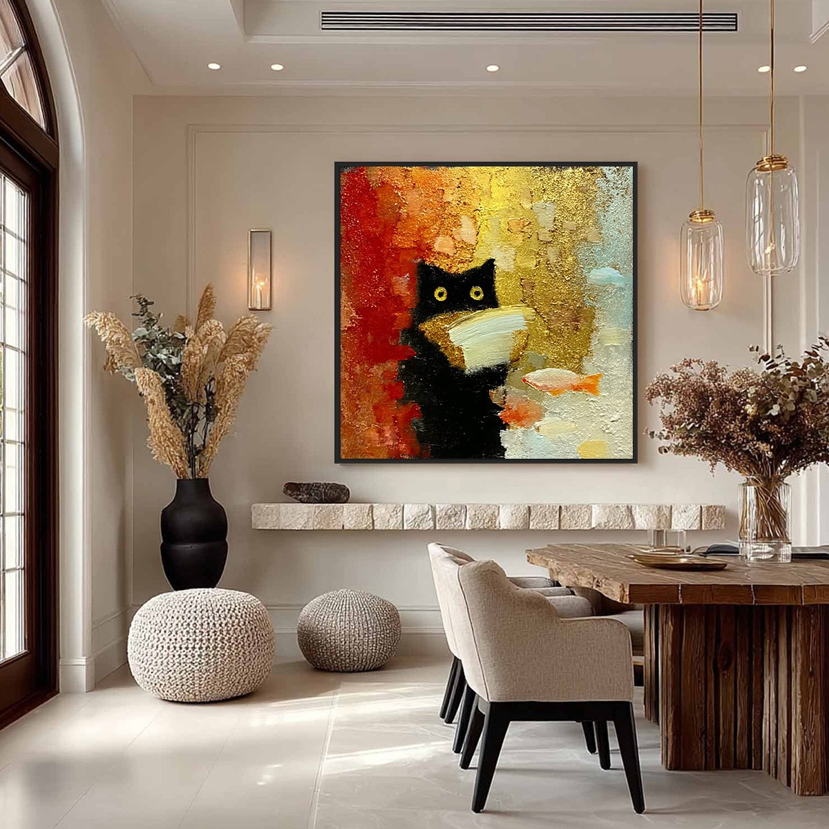 THE MIDNIGHT SCHOLAR: Whimsical Textured Impasto Black Cat Painting - Image 4