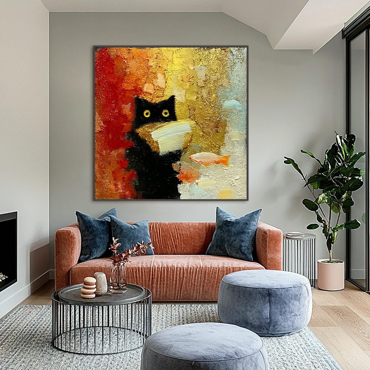 THE MIDNIGHT SCHOLAR: Whimsical Textured Impasto Black Cat Painting - Image 2