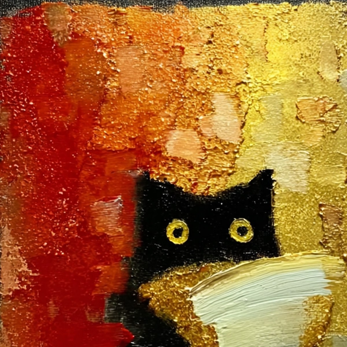 THE MIDNIGHT SCHOLAR: Whimsical Textured Impasto Black Cat Painting - Image 5