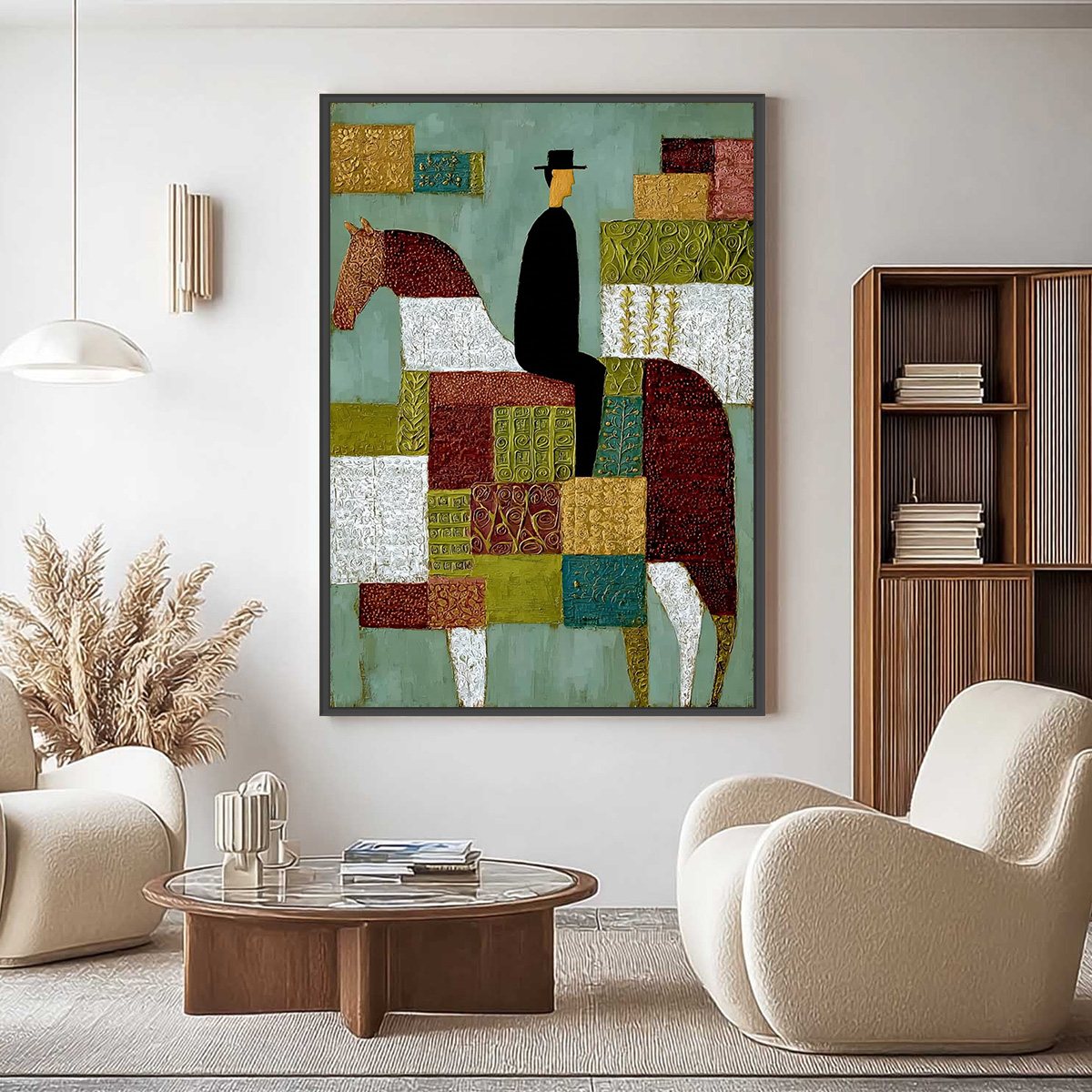 THE PATCHWORK RIDER: Textured Figurative Painting of a Man on a Horse - Image 4