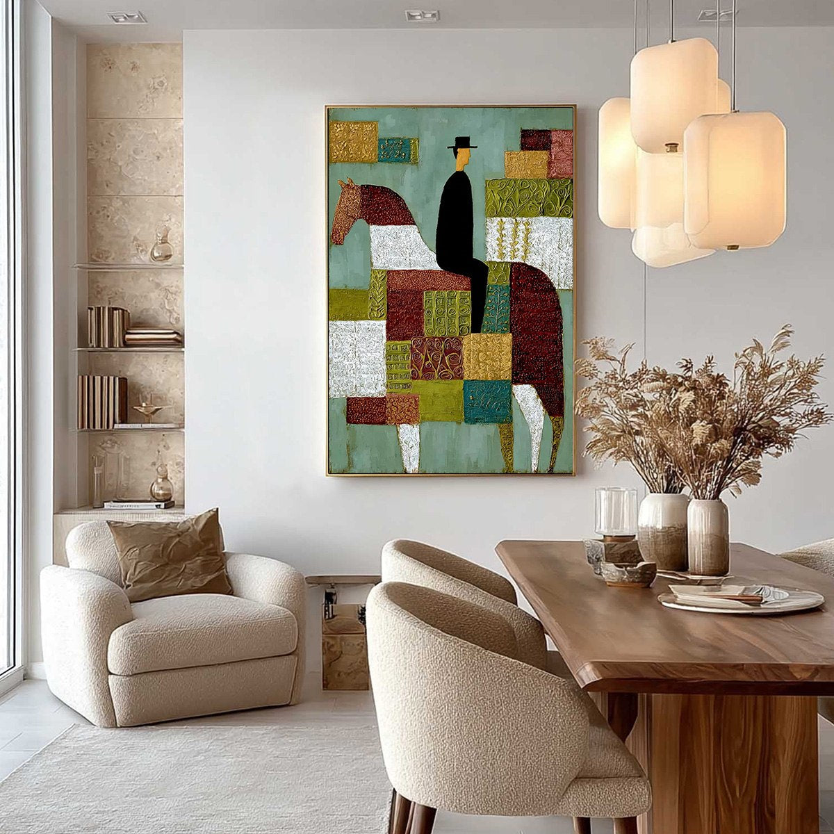 THE PATCHWORK RIDER: Textured Figurative Painting of a Man on a Horse - Image 6