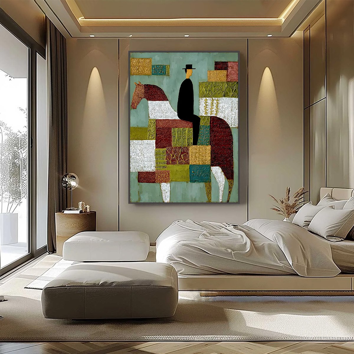 THE PATCHWORK RIDER: Textured Figurative Painting of a Man on a Horse - Image 2