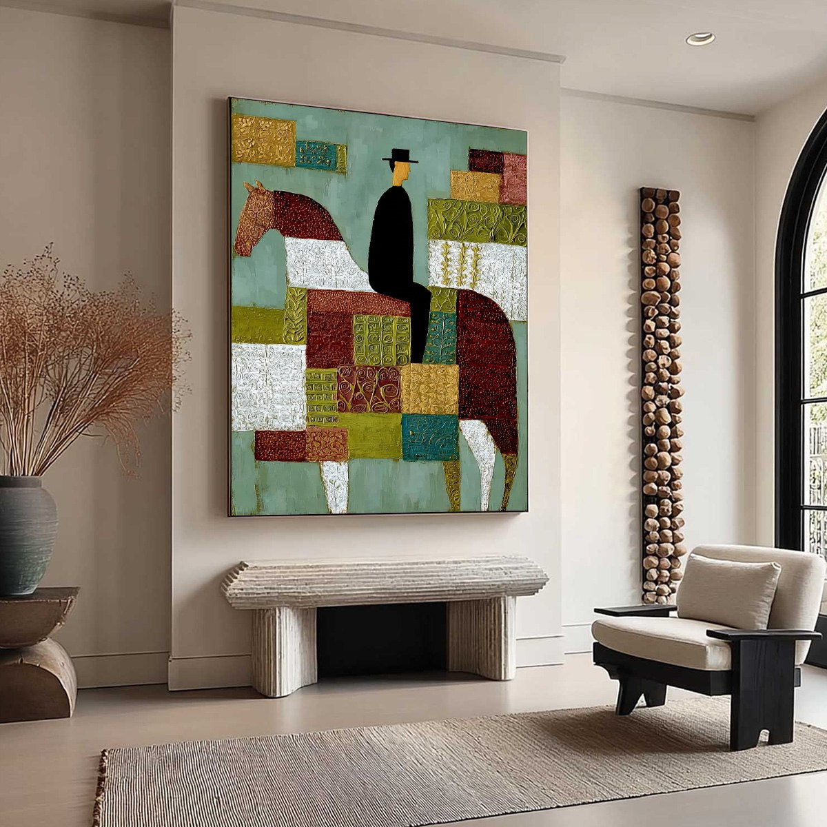 THE PATCHWORK RIDER: Textured Figurative Painting of a Man on a Horse - Image 8