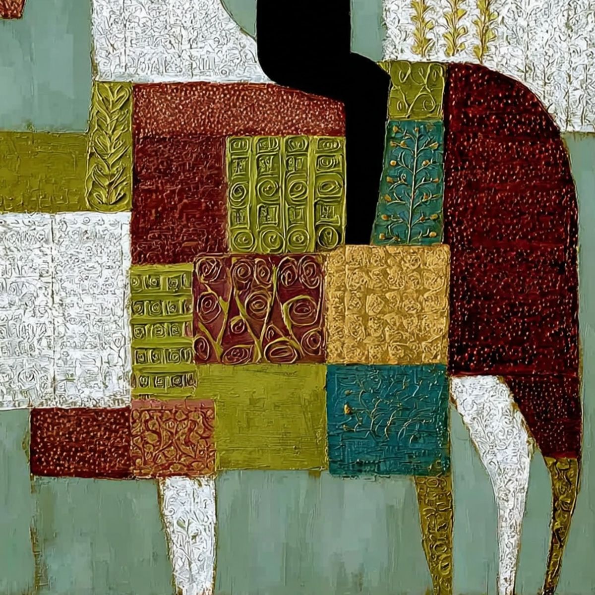THE PATCHWORK RIDER: Textured Figurative Painting of a Man on a Horse - Image 5