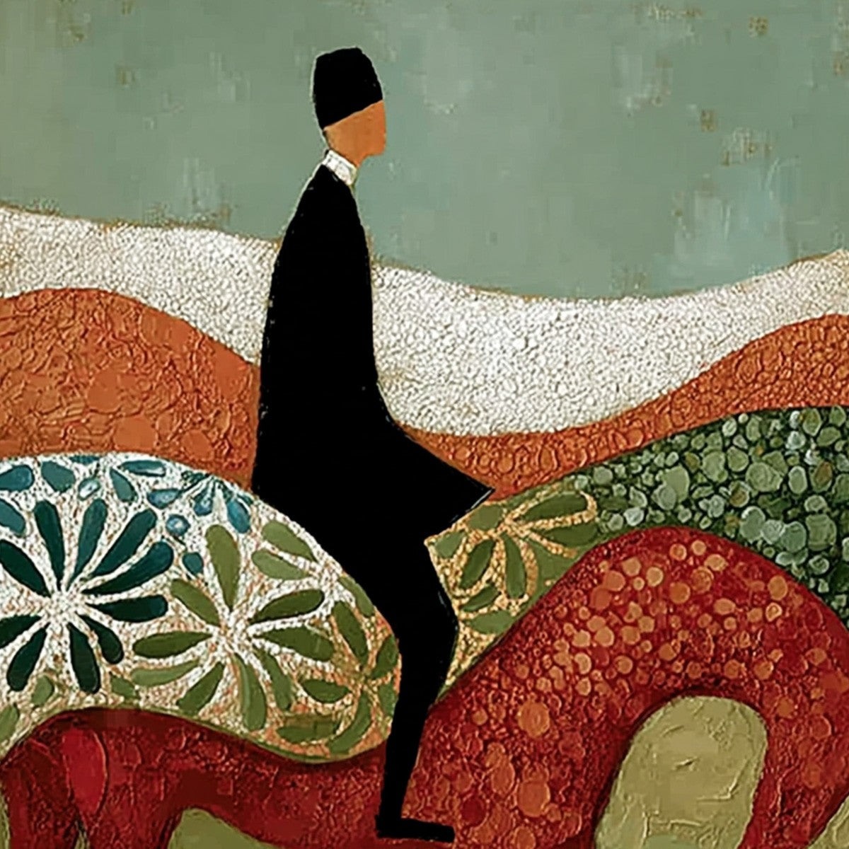 THE SILENT JOURNEY: Textured Boho Figurative Painting of a Traveler's Journey - Image 3