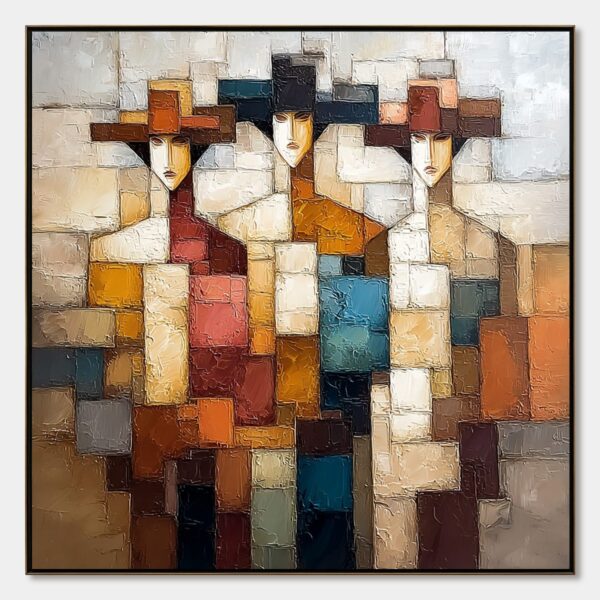 THE TRIAD: Textured Abstract Figurative Oil Painting