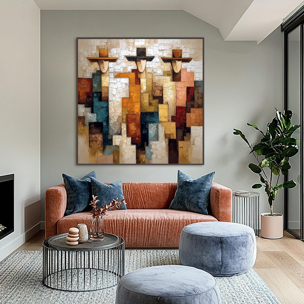 THE TRIAD: Textured Figurative Abstract Painting of Three Figures - Image 2