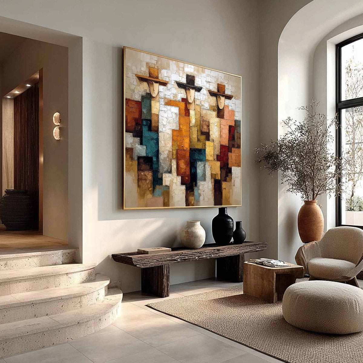 THE TRIAD: Textured Figurative Abstract Painting of Three Figures - Image 8