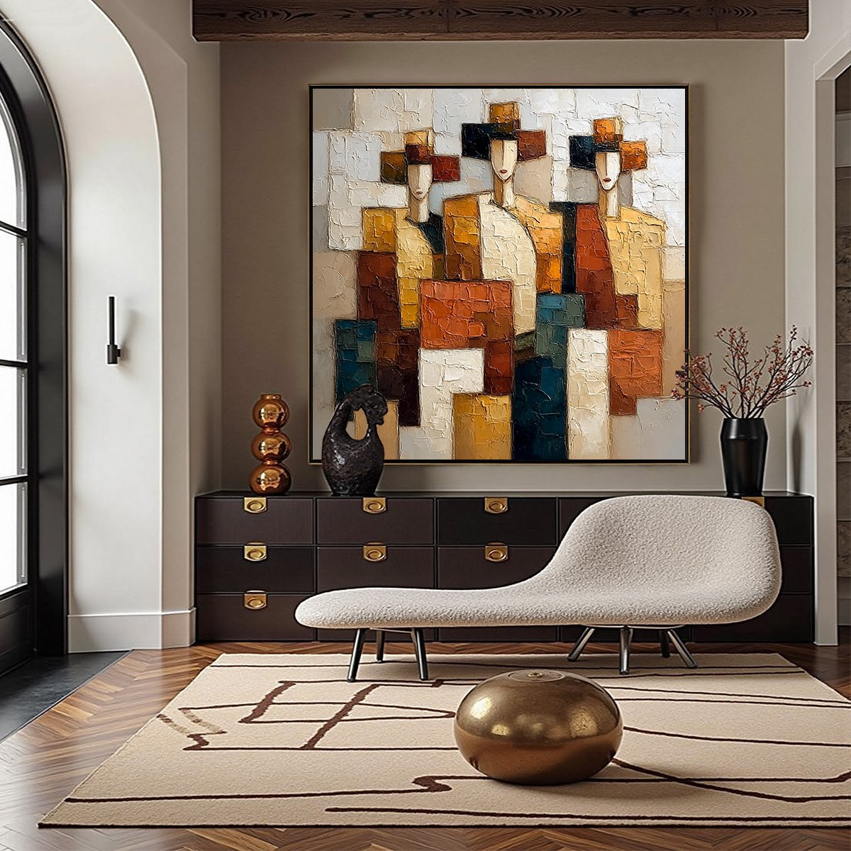 THE TRIAD: Textured Geometric Figurative Portrait Painting - Image 4