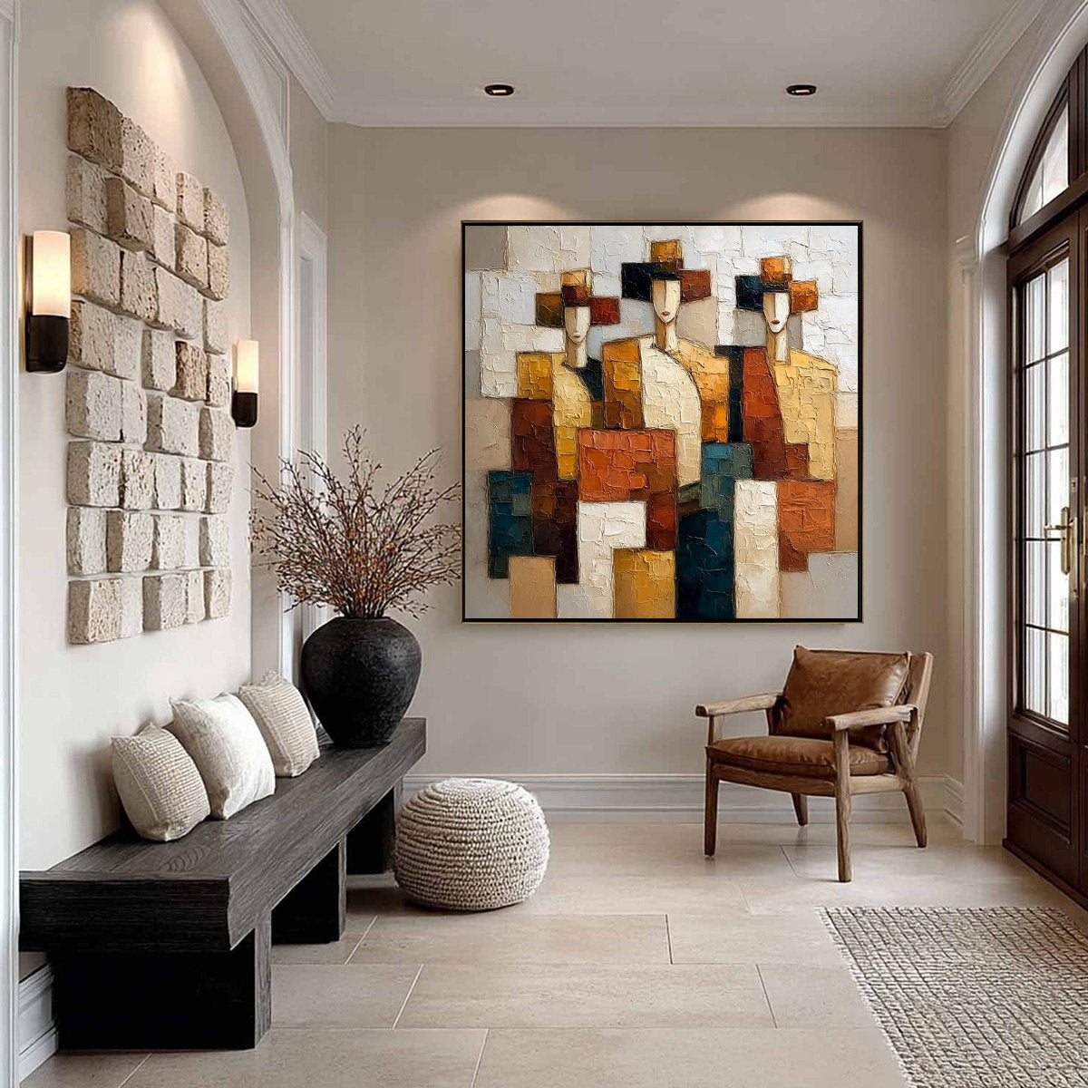 THE TRIAD: Textured Geometric Figurative Portrait Painting - Image 6