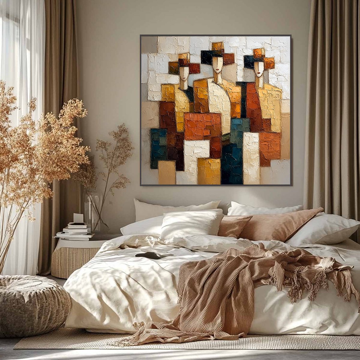 THE TRIAD: Textured Geometric Figurative Portrait Painting - Image 2