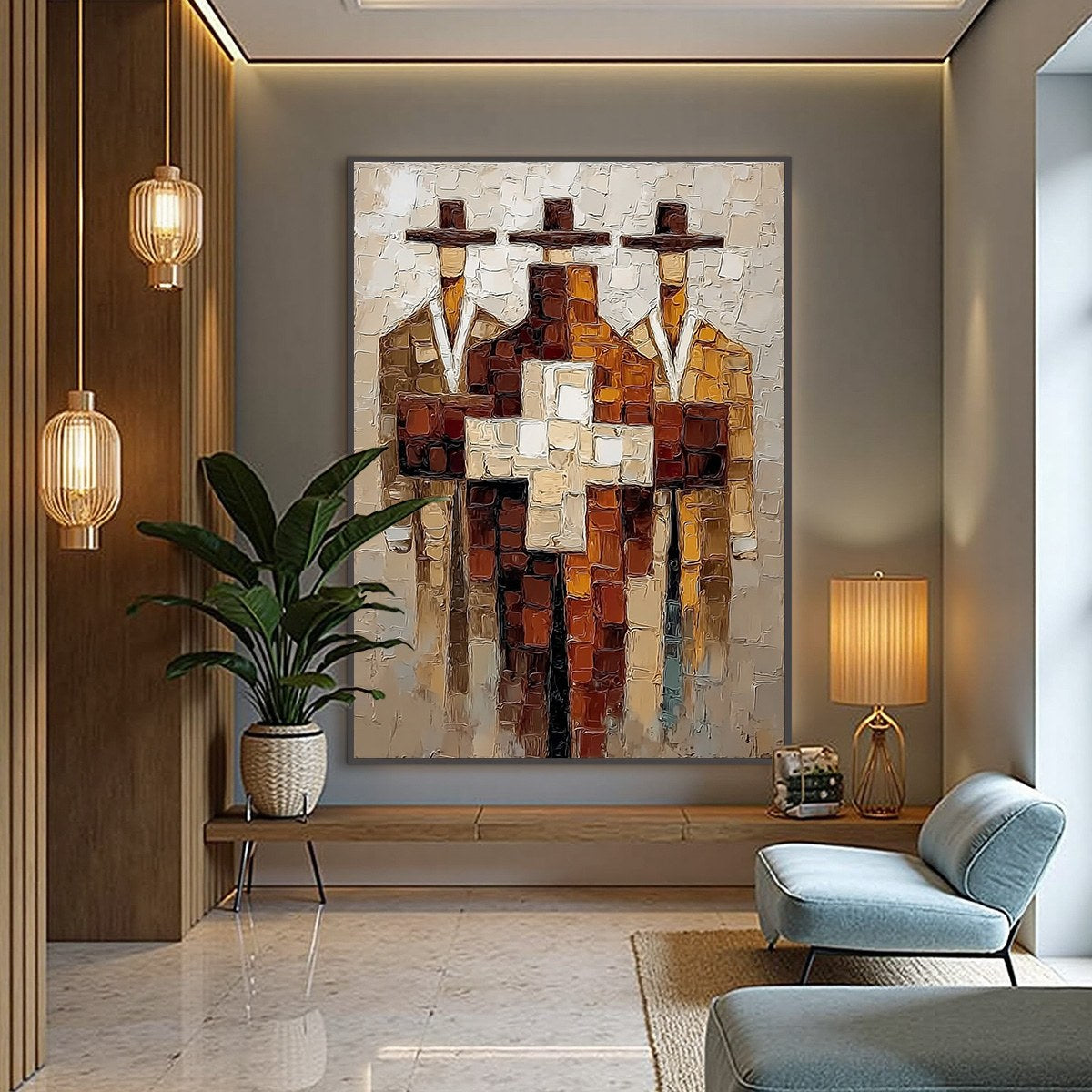 THE TRIAD: Textured Impasto Painting of Abstract Figures - Image 4