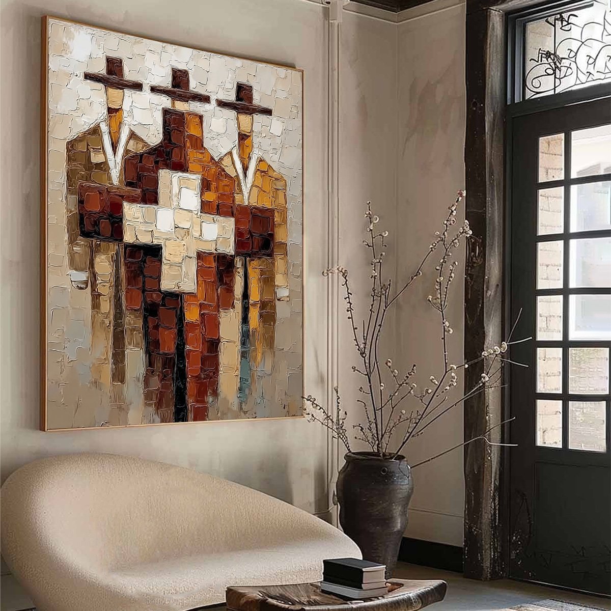 THE TRIAD: Textured Impasto Painting of Abstract Figures - Image 8