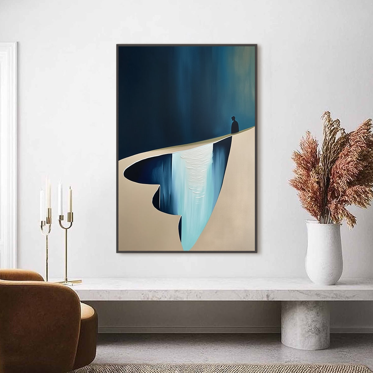 THE VERGE: Minimalist Abstract Painting of a Figure and Chasm - Image 2