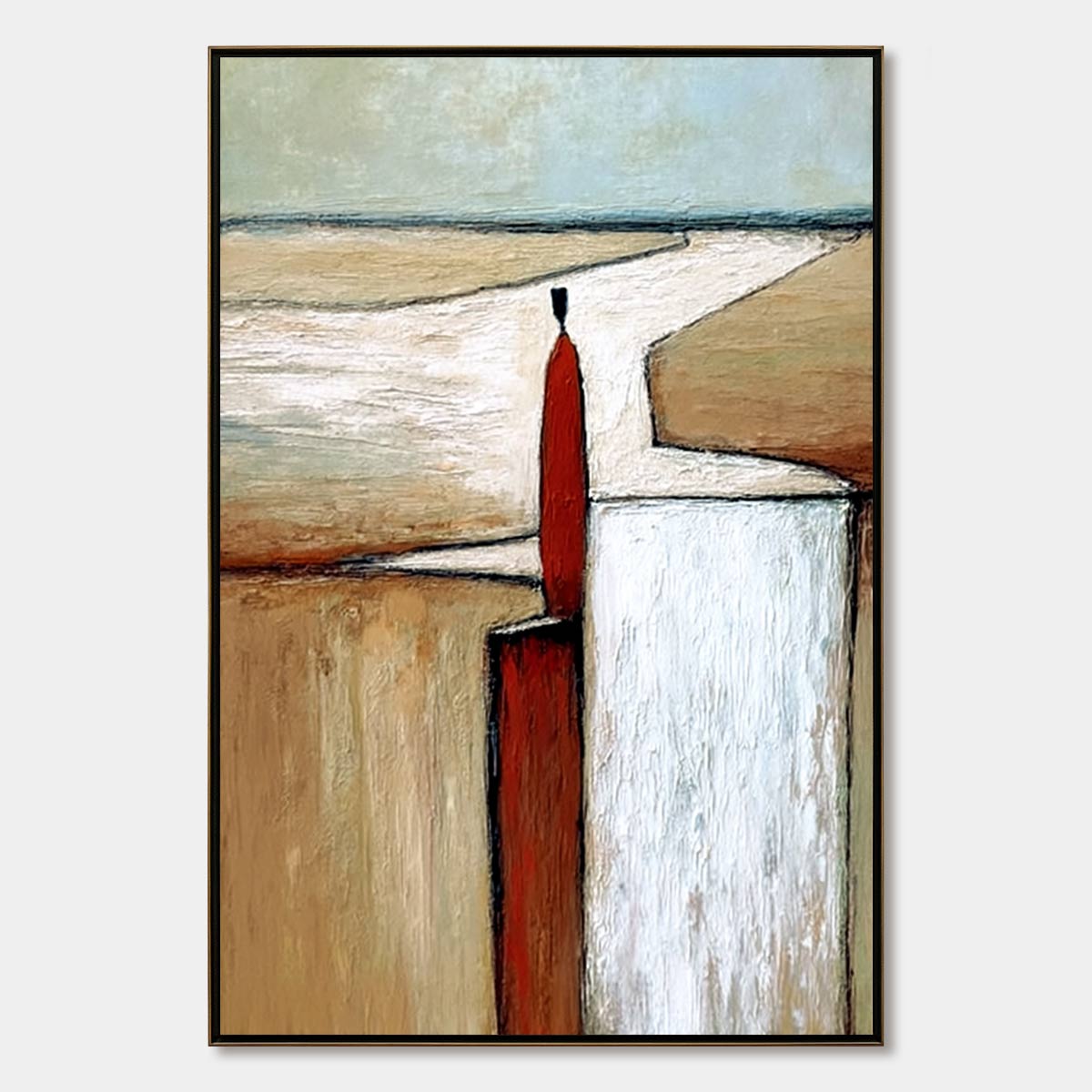 THE VOYAGER: Textured Minimalist Painting of a Solitary Figure