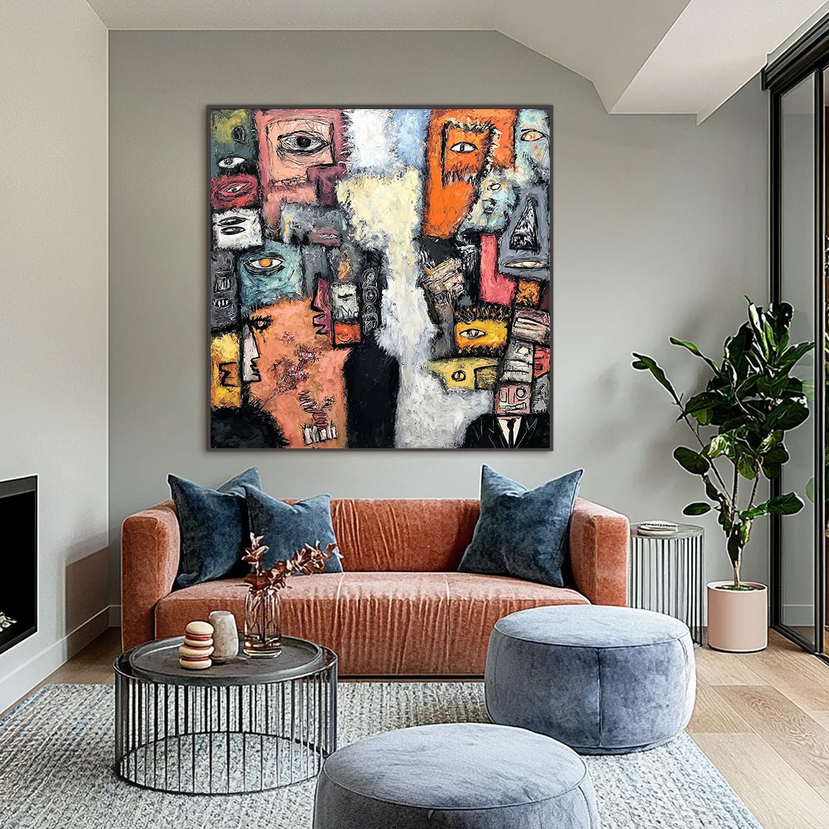 THE WATCHERS: Large Square Abstract Figurative Wall Art - Image 6