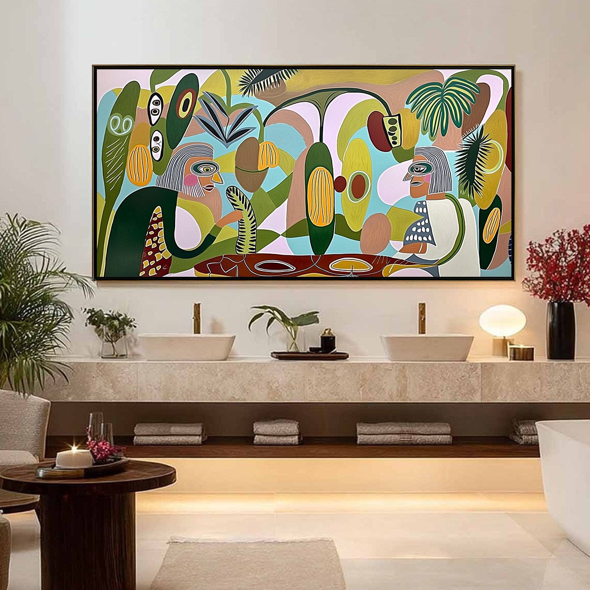 THE CONVERSATIONALISTS: Large Horizontal Boho Abstract Figurative Painting - Image 2