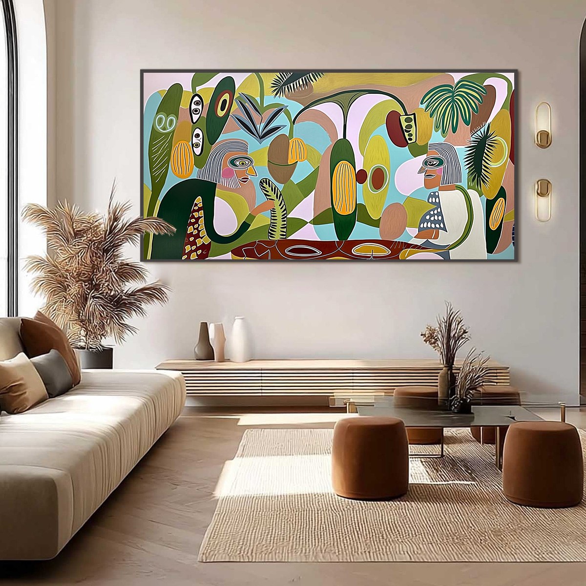 THE CONVERSATIONALISTS: Large Horizontal Boho Abstract Figurative Painting - Image 4