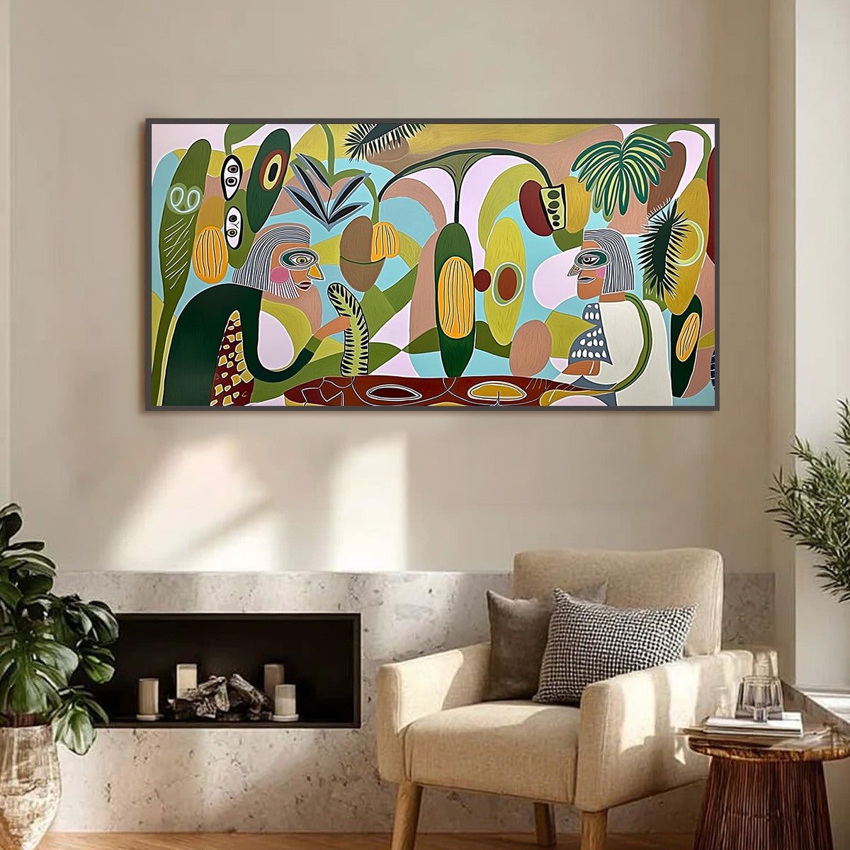 THE CONVERSATIONALISTS: Large Horizontal Boho Abstract Figurative Painting - Image 6