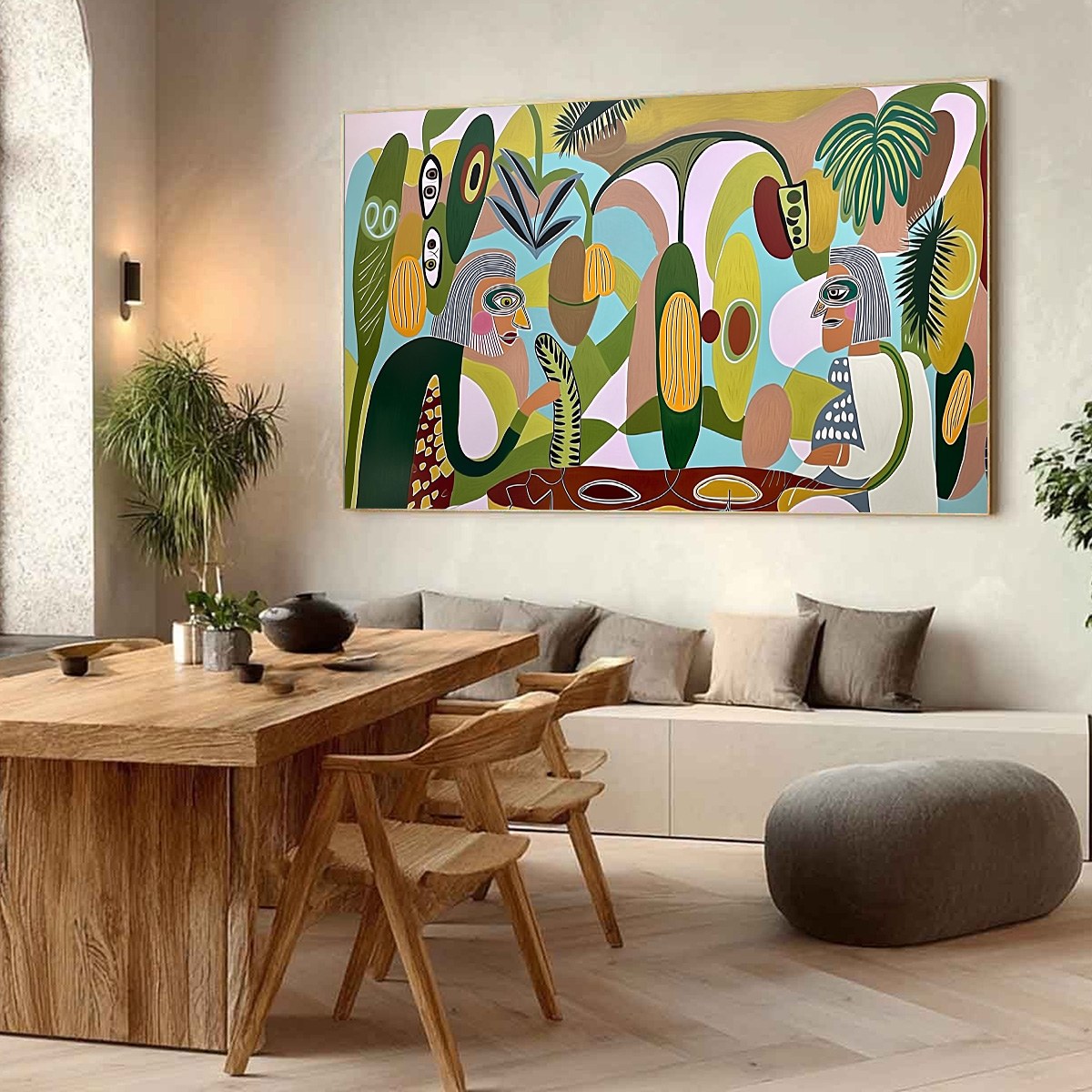 THE CONVERSATIONALISTS: Large Horizontal Boho Abstract Figurative Painting - Image 7