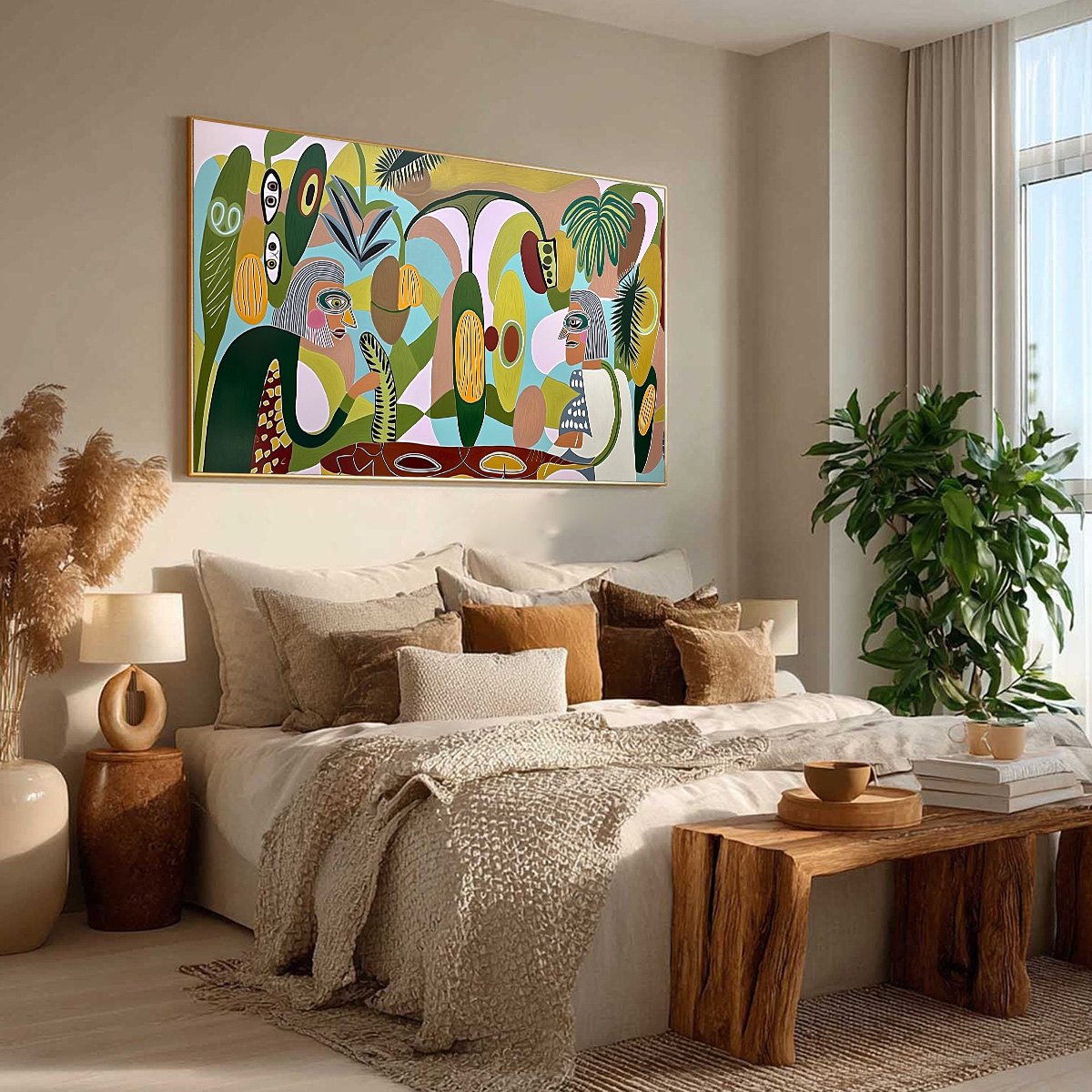 THE CONVERSATIONALISTS: Large Horizontal Boho Abstract Figurative Painting - Image 8
