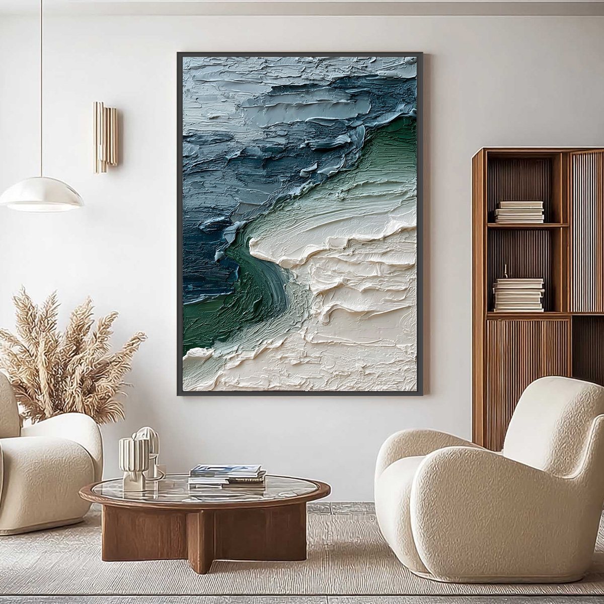 TIDAL CONVERGENCE: Textured Wabi Sabi Abstract Seascape Painting - Image 2