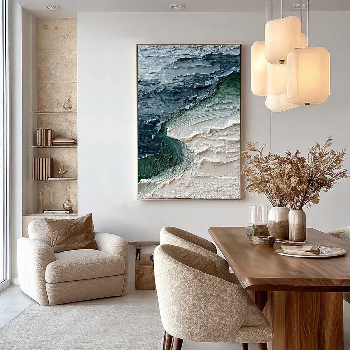 TIDAL CONVERGENCE: Textured Wabi Sabi Abstract Seascape Painting - Image 4