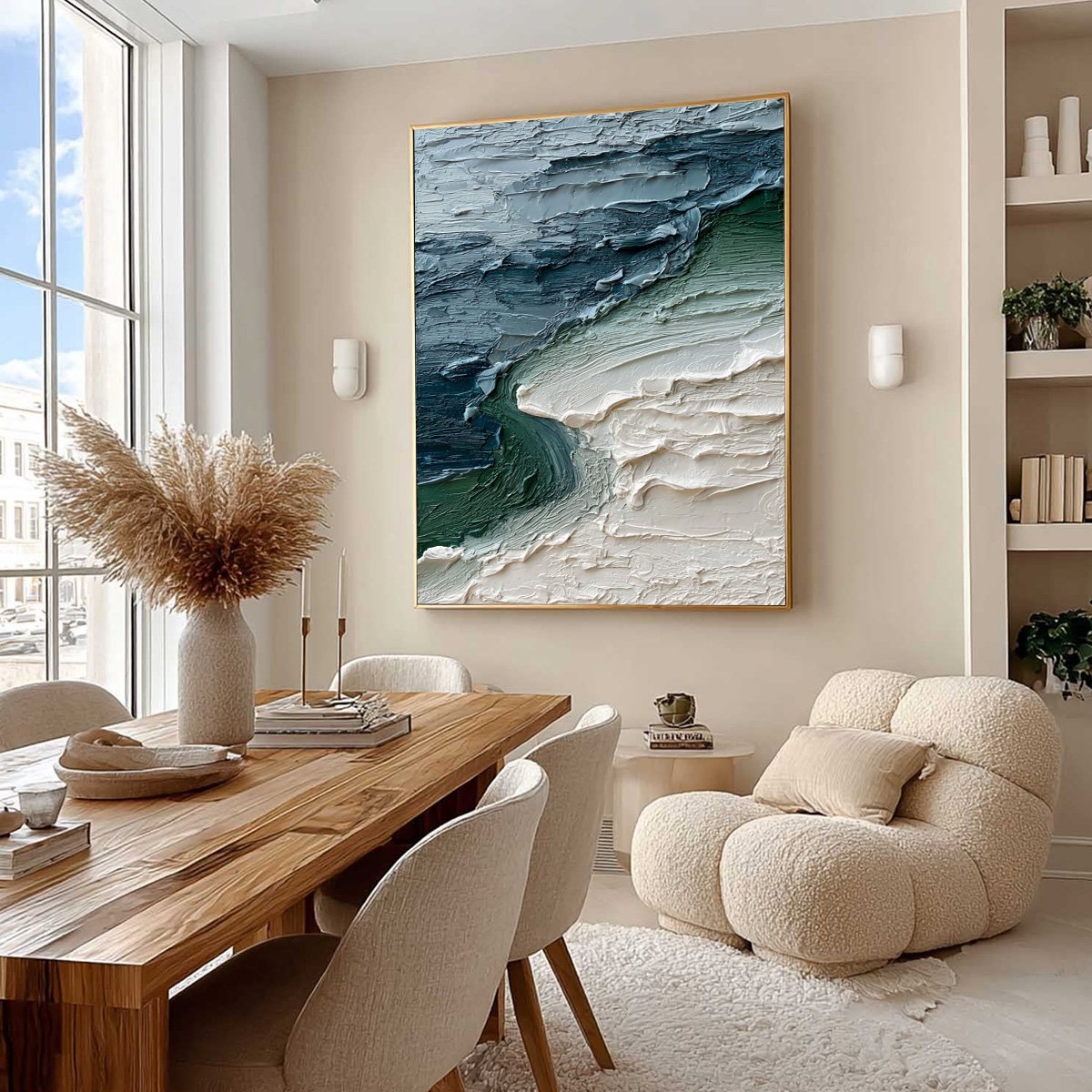 TIDAL CONVERGENCE: Textured Wabi Sabi Abstract Seascape Painting - Image 7
