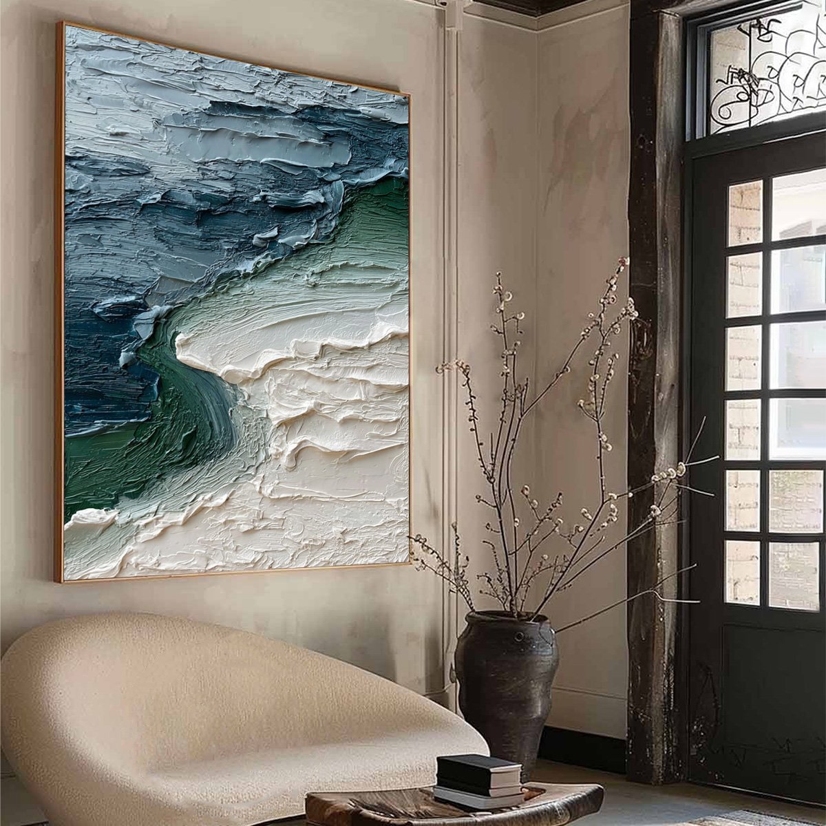 TIDAL CONVERGENCE: Textured Wabi Sabi Abstract Seascape Painting - Image 8