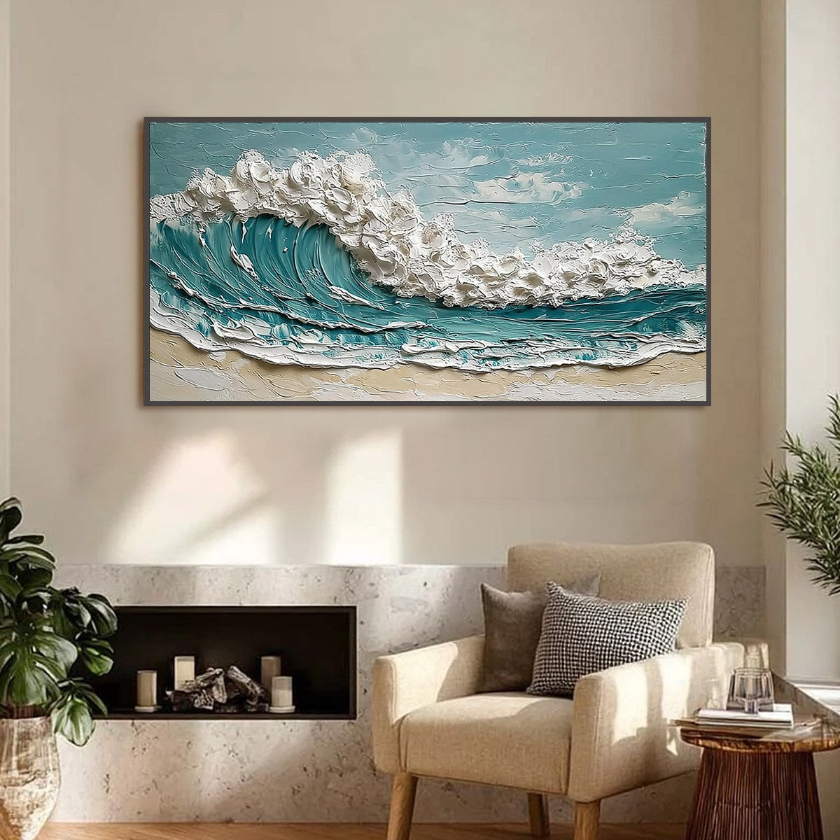 TIDAL CREST: Textured Impasto Ocean Wave Painting - Image 2