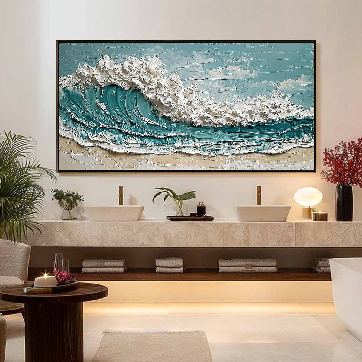 TIDAL CREST: Textured Impasto Ocean Wave Painting - Image 4