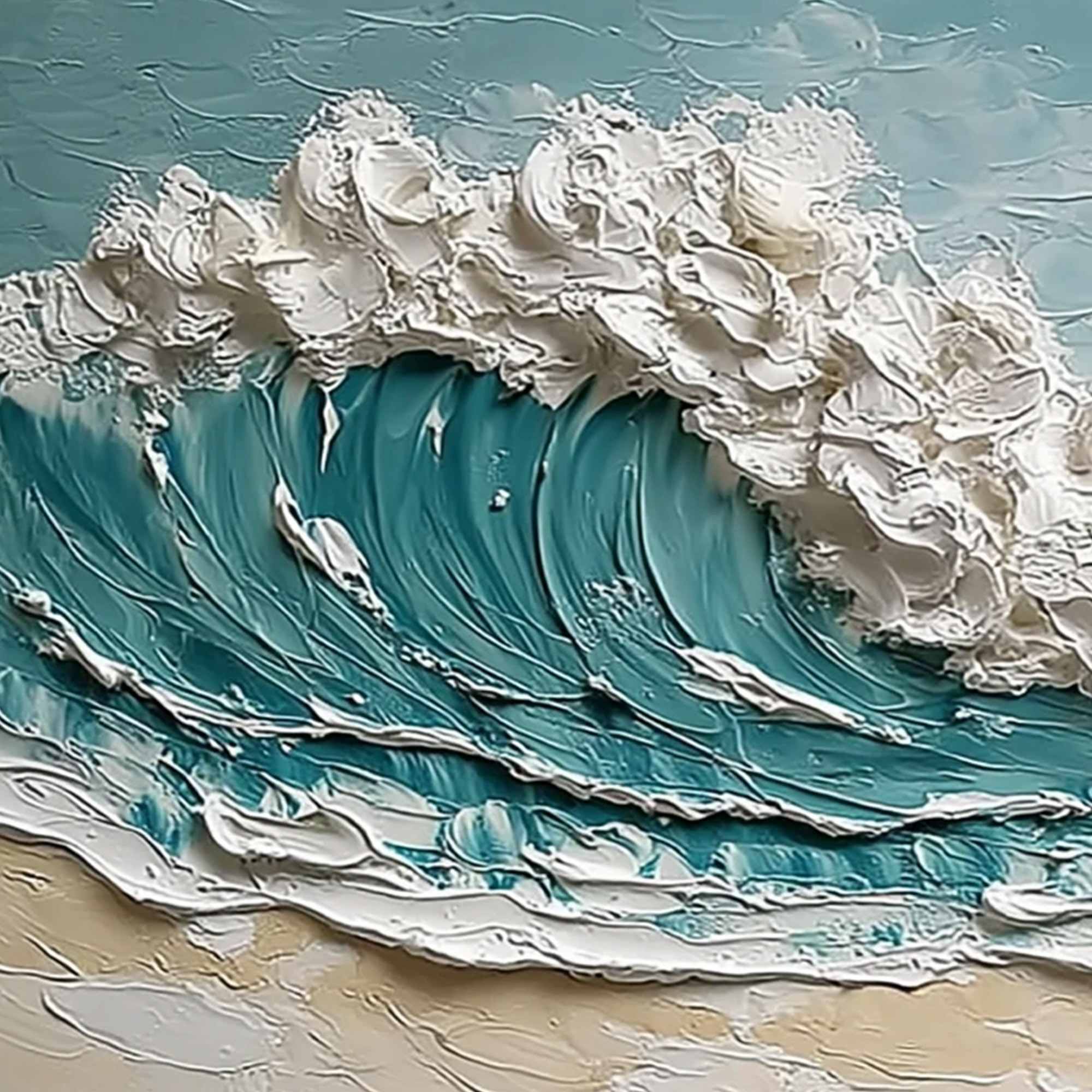 TIDAL CREST: Textured Impasto Ocean Wave Painting - Image 3