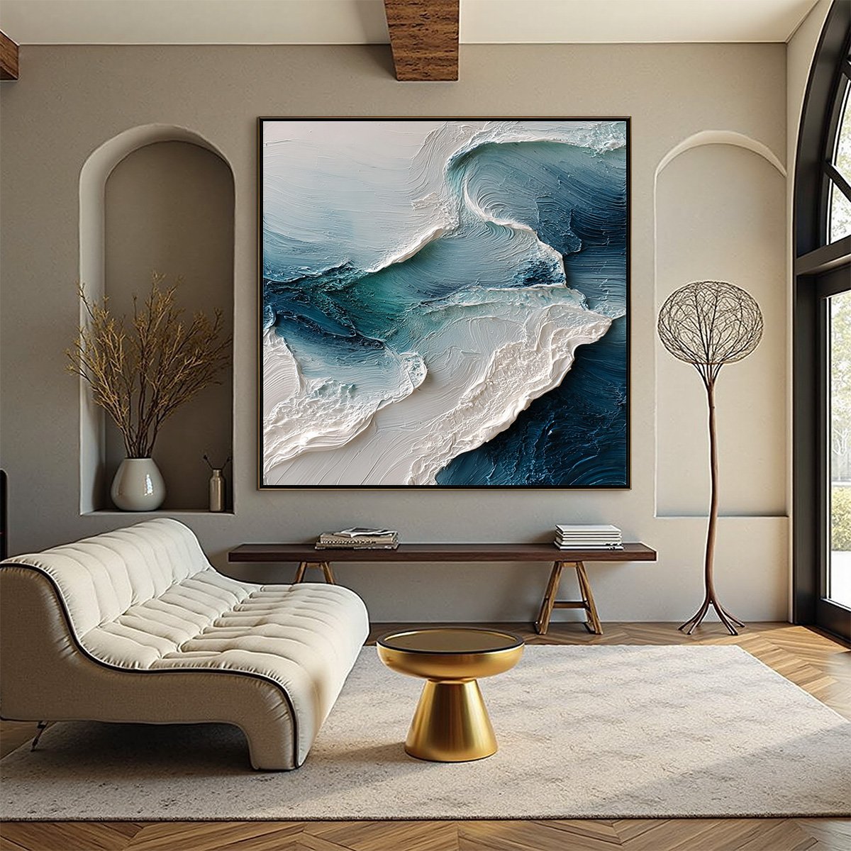 TIDAL RHYTHM: Wabi Sabi Textured Abstract Ocean Wave Painting - Image 2