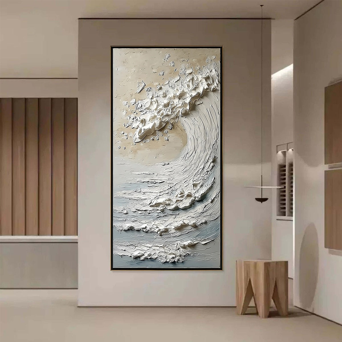 TIDAL SERENITY: Textured Wabi Sabi Ocean Wave Painting - Image 4