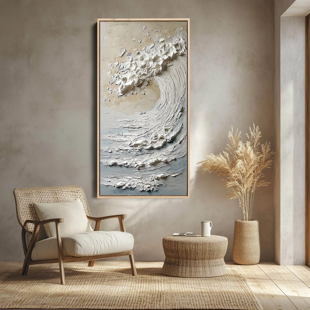 TIDAL SERENITY: Textured Wabi Sabi Ocean Wave Painting - Image 2