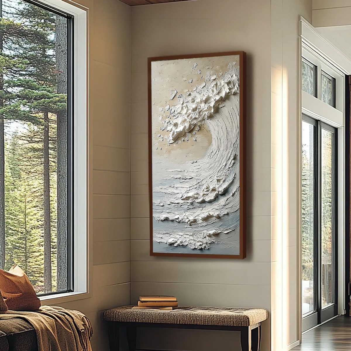 TIDAL SERENITY: Textured Wabi Sabi Ocean Wave Painting - Image 7