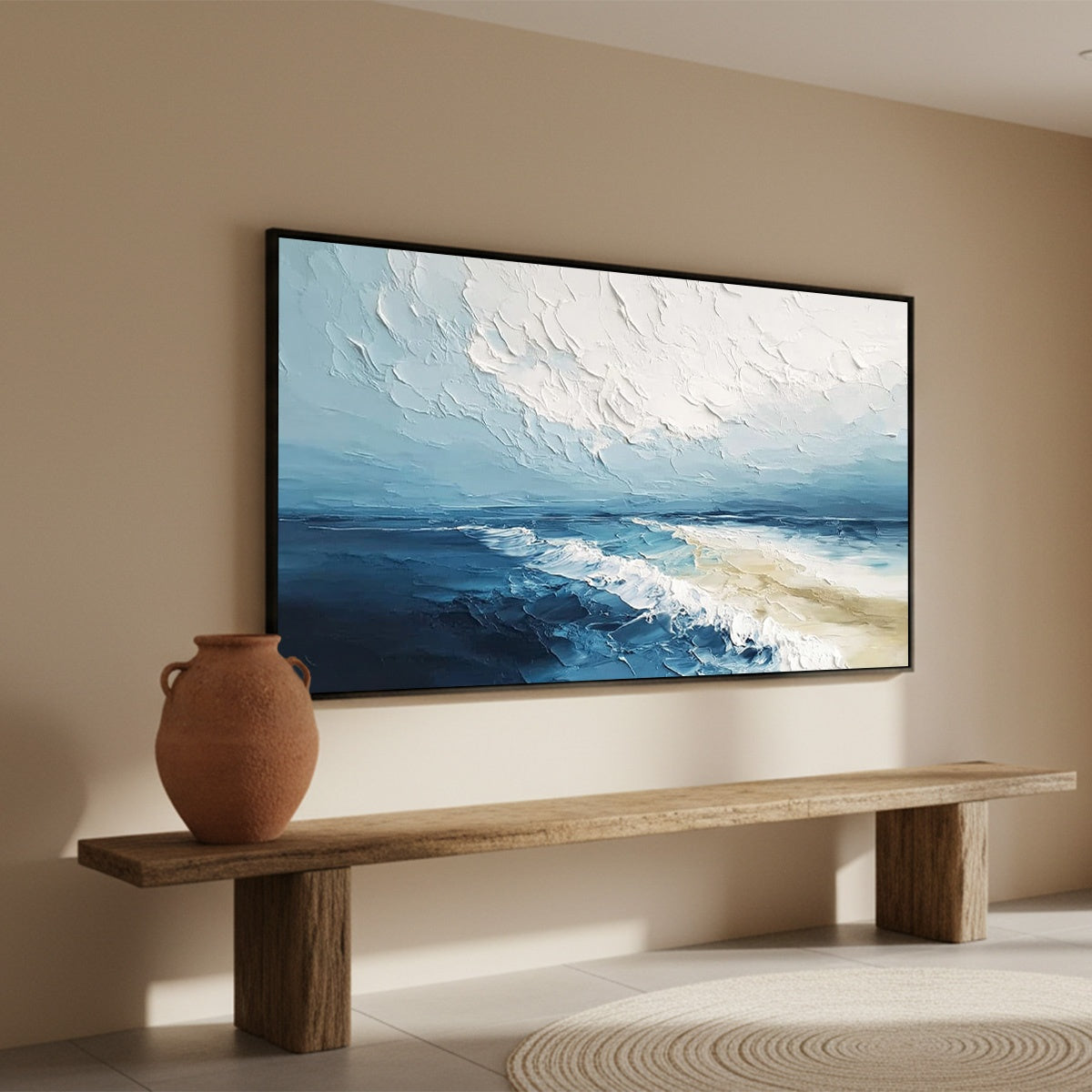 TIDAL WHISPER: Textured Impasto Coastal Seascape Oil Painting - Image 8