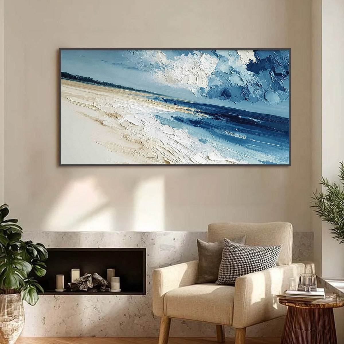 TIDAL WHISPER: Textured Impasto Seascape Oil Painting for Coastal Decor - Image 2